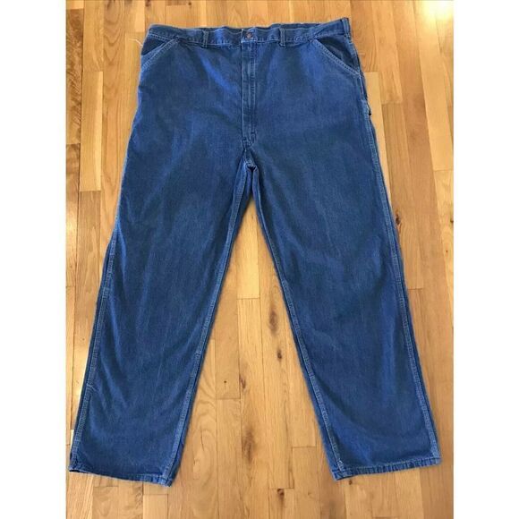 Vintage 70s Sears Carpenter Jeans Blue Scovill Zip Loop Workwear 46x32 - Picture 1 of 11
